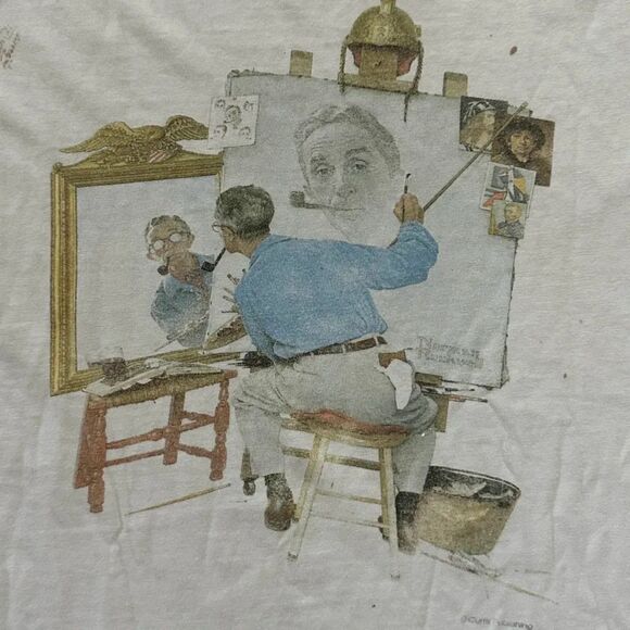 Vintage 90s Norman Rockwell Triple Self Portrait Art T-Shirt Size L - Picture 3 of 7